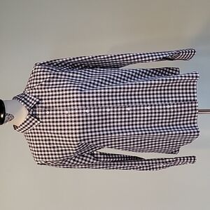 Lands' END light blue/brown checked button-down shirt.  No iron supima NWT Sz 14
